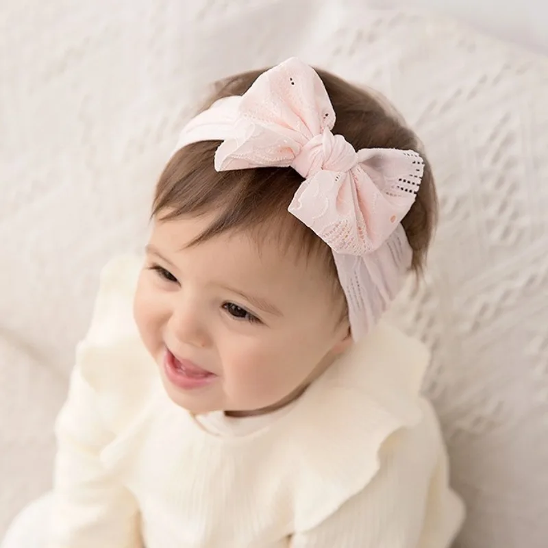 

Новая детская повязка на голову, аксессуары для волос, кружевные высококачественные эластичные аксессуары для волос, мягкий и легкий детский головной убор с бантом, Diademas De Niñas