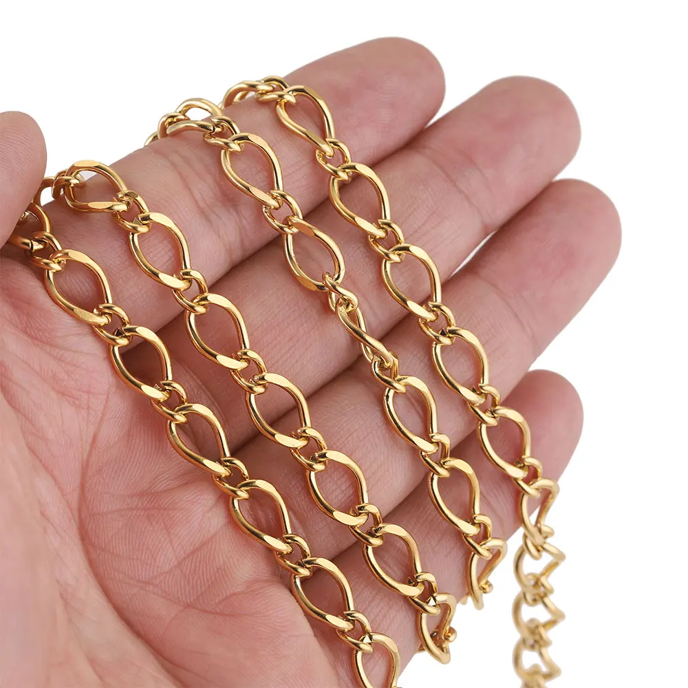 1Meter Width 7mm Stainless Steel Twisted Oval Cable Gold NK Chain Cuban Link for Hip Hop Jewelry Making  Metal Chains Bracelet
