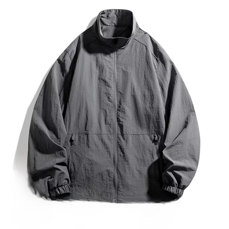 

Men's Loose Fit Windproof Jaet Workwear Casual Sle Pure Color Polyester Fiber Long Sve Zipper Closure No Hat Included