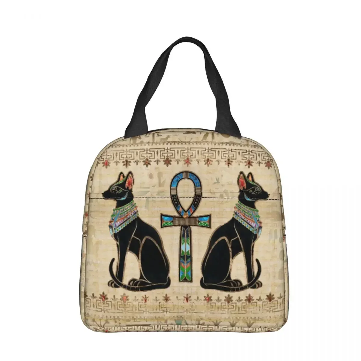 Egyptian Cats And Ankh Cross Insulated Lunch Bags Cooler Bag Lunch Container Large Tote Lunch Box for Men Women Beach Travel