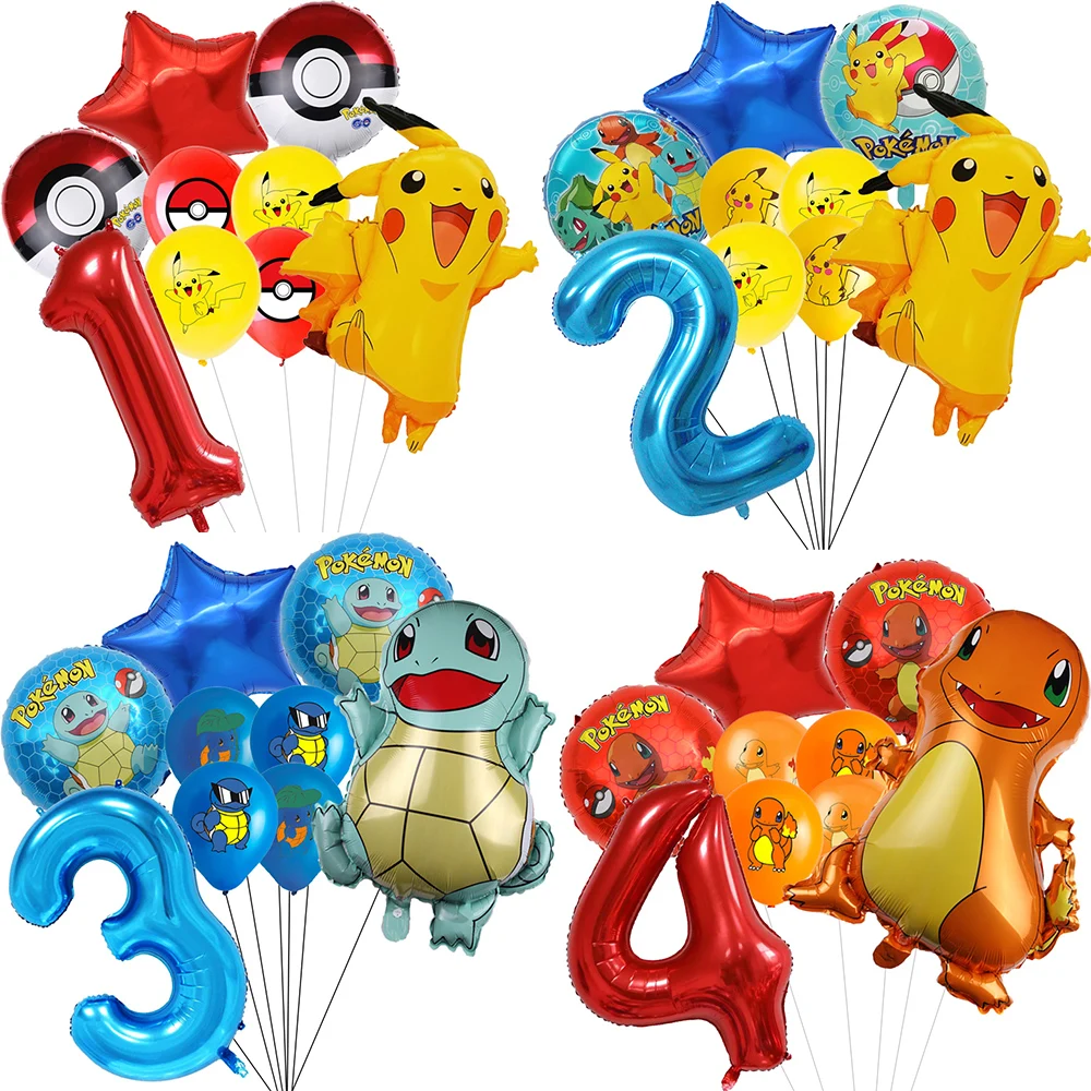 Pokemon Birthday Party Balloon Bouquet Decorations 32inch Number 1st 2nd Balloons Set Pikachu Globos For Boys Girls Baby Shower