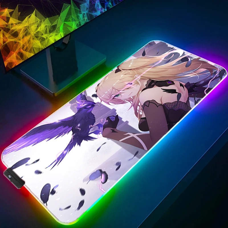 

Коврик для мыши со светодиодной подсветкой RGB Genshin Impact Kawaii, игровые аксессуары для девочек, компьютерная скорость, мини-ПК, геймерская клавиатура, настольный коврик, коврик для мыши