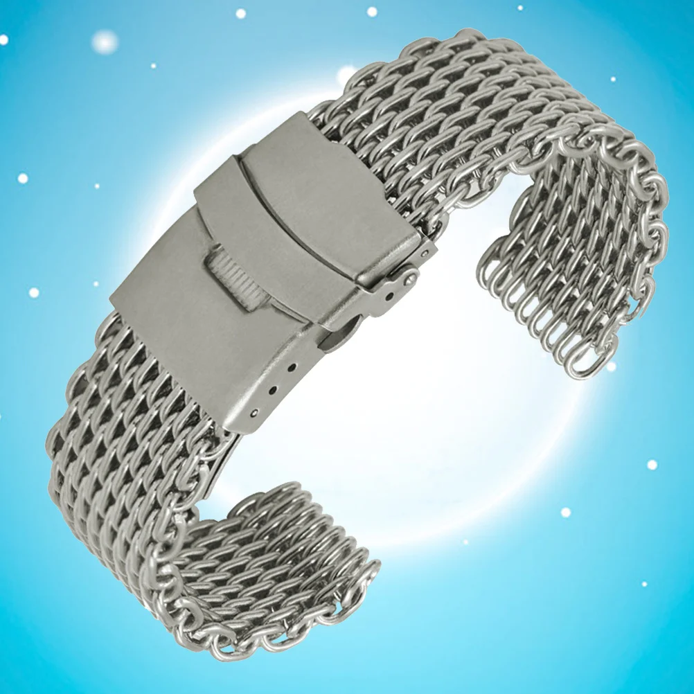 

22Mm Metal Watchband Shark Mesh Stainless Steel Exquisite Workmanship Comfortable Standout Business Occasions Silver