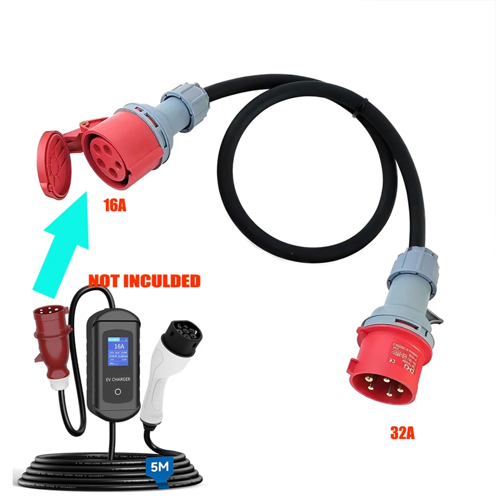 1M New energy vehicle charger Extension Cable 5PIN industrial plug CEE adapter male 32A to female 16A IP44 Waterproof