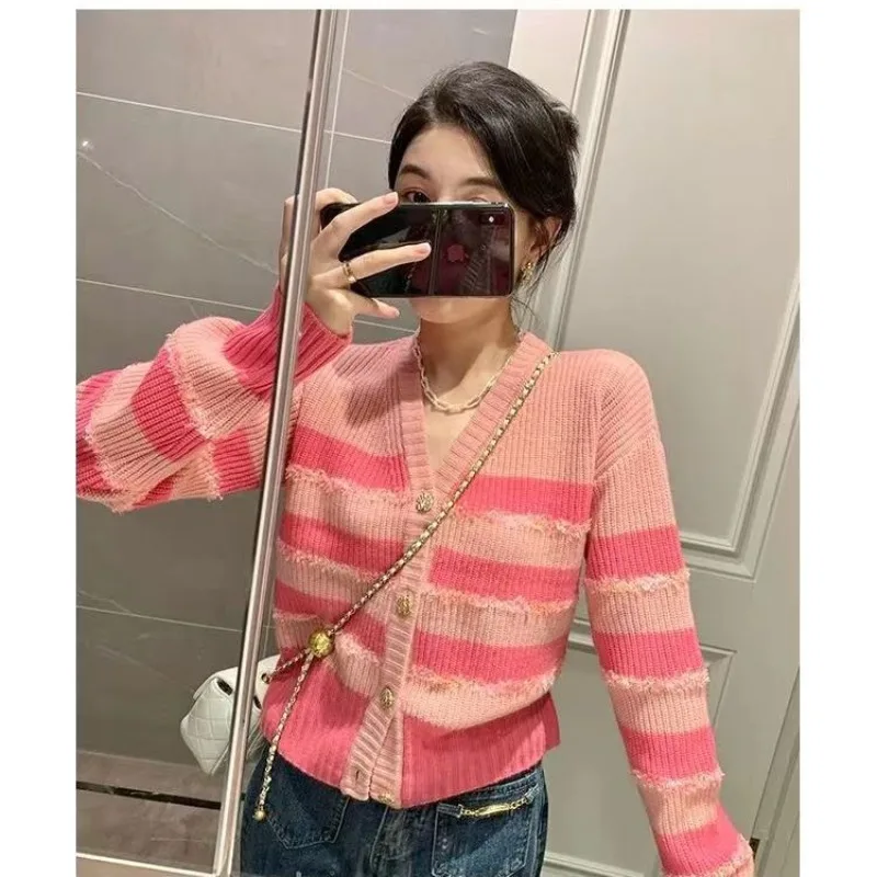 Knitted Cardigan Sweater Coat Female Korean Chic Unique Top Design Sense Small and High end Long Sleeve Cardigan Female Sweater