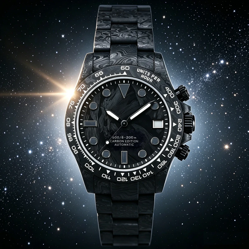 SEAGIS Black Index Dark Green Lume Black Carbon Fiber 28.5mm Dial NH35 Mod No Logo