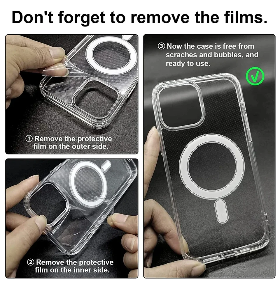 iPhone 16 15 14 13 12 11 Pro Max Plus 마그네틱 케이스 용 고급 Magsafe 클리어 케이스 무선 충전 충격 방지 커버 액세서리