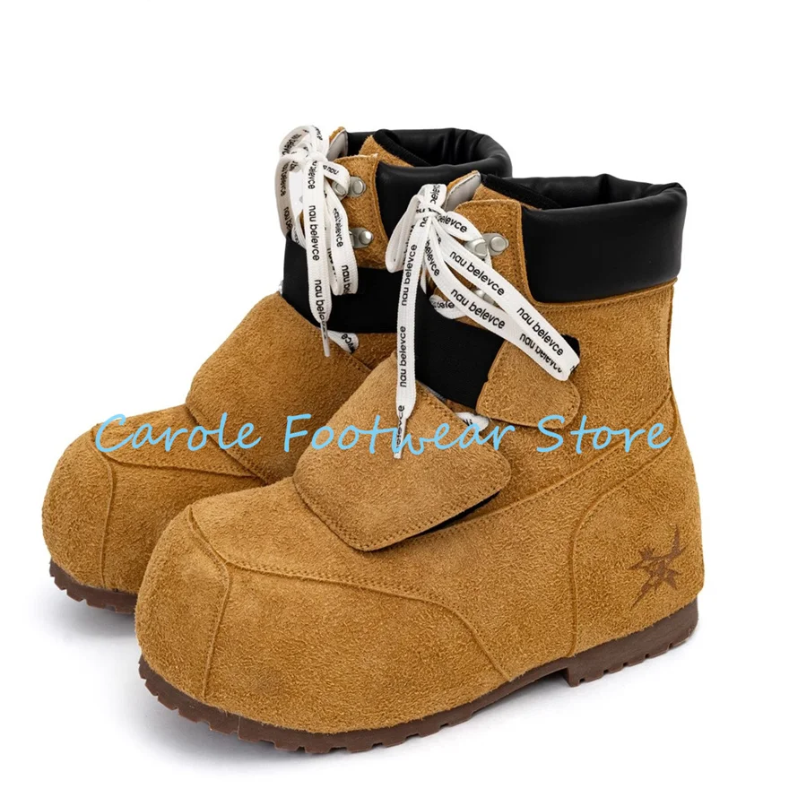 Fashion Bread Big Head Male Winter Warm Snow Boots Outside Anti-slip Mountain Skiing Boots High Top Lace-up Short Boots for Men