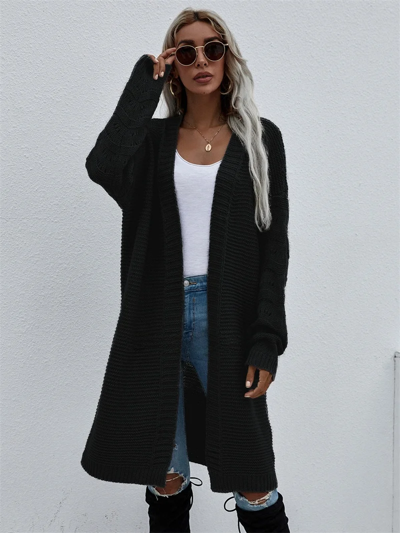 

Long Knitted Cardigan Pure Color Women's Faion Sweater Autumn Winter Season Sve Long Women's Clothing Faionable Sle