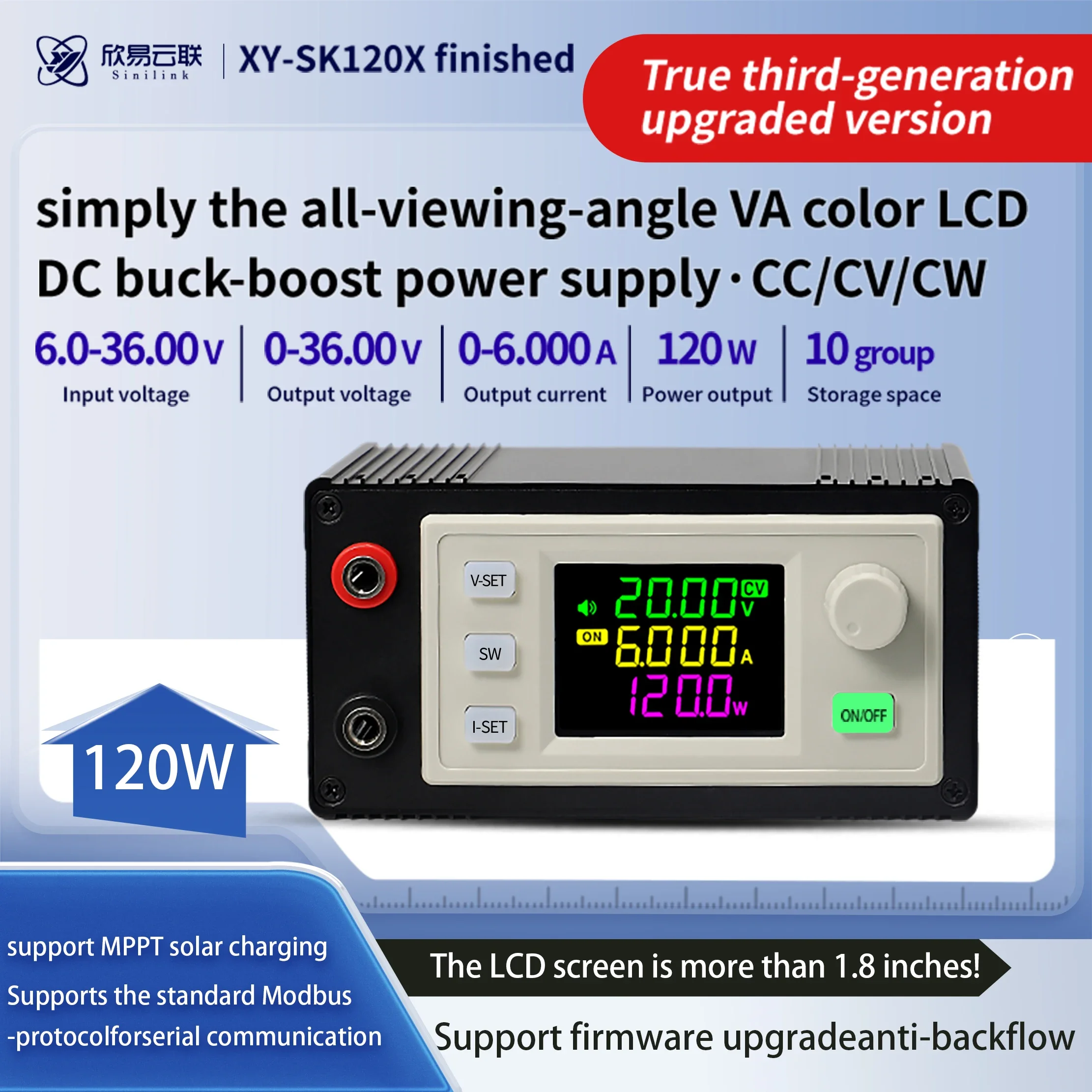 SK120X DC DC Buck Boost Converter 120W Adjustable Voltage Regulator Constant Voltage Constant Current Solar Rechargeable Module