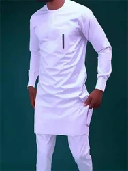 Traje informal de dos piezas con estampado blanco para hombre