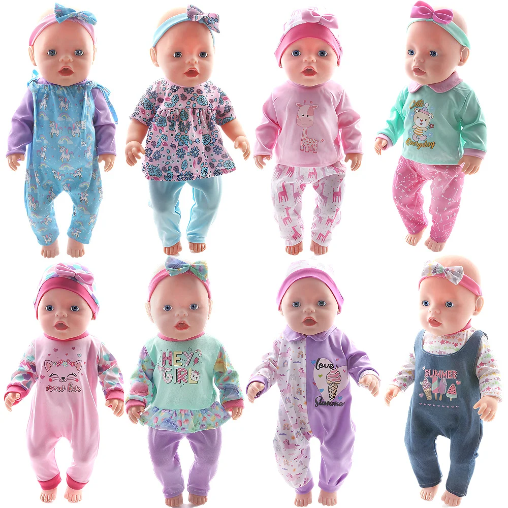 18 Inch and 43CM Doll Jumpsuit Rainbow Three Piece Set with Jumpsuit and Headband Suitable for 18 Inch Dolls, Doll Accessories