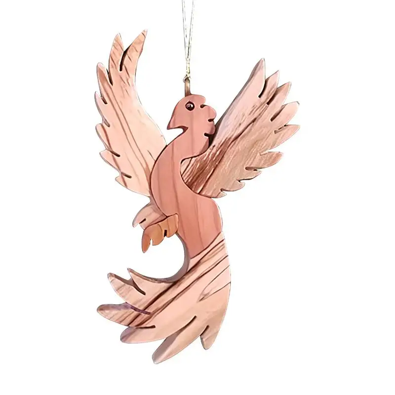 Wood Phoenix Bird Crafts Decor Handmade Bird Silhouette Cutouts Pendant With Rope Festival Tree Bird Silhouette Ornament For