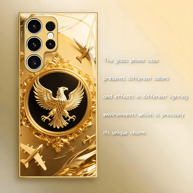 Golden and atmospheric eagle glass phone case suitable for Samsung Galaxy S26 S25 S24 S23 S22 S20 FE/Ultra/Plus anti drop