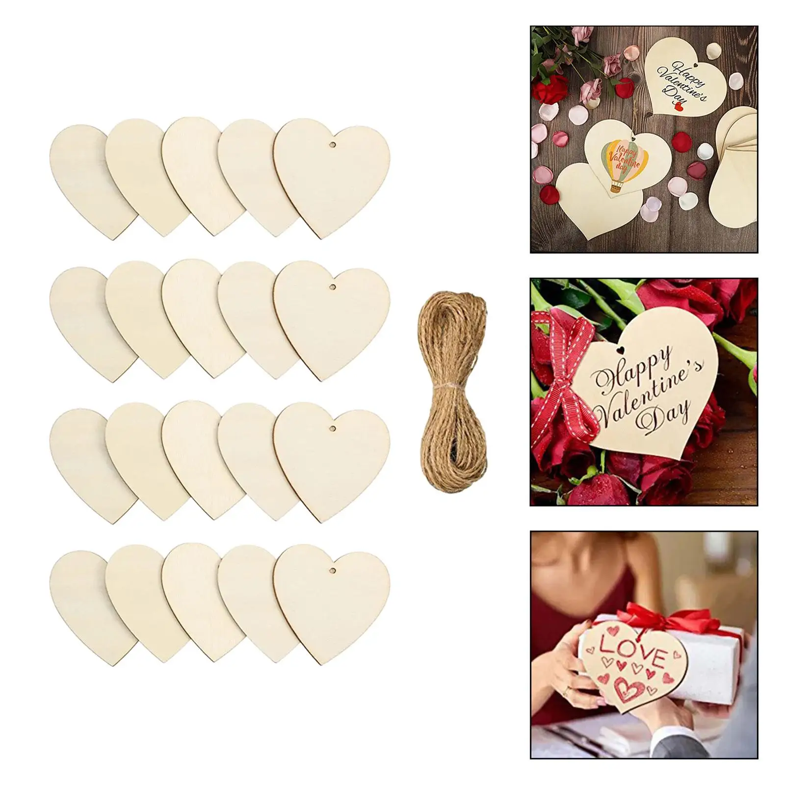 

20Pcs Heart Shaped Wood Slices Cutouts Unfinished Party Decoration DIY Craft Art Project with Twines Christmas Hanging Decor