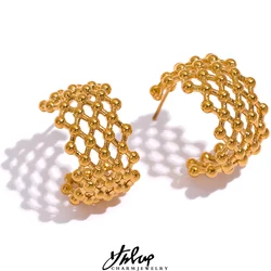 Yhpup Korean Fashion Geometric Hollow Stainless Steel Chic Earrings 18K PVD Gold Plated Waterproof Charm Jewelry for Women Gift