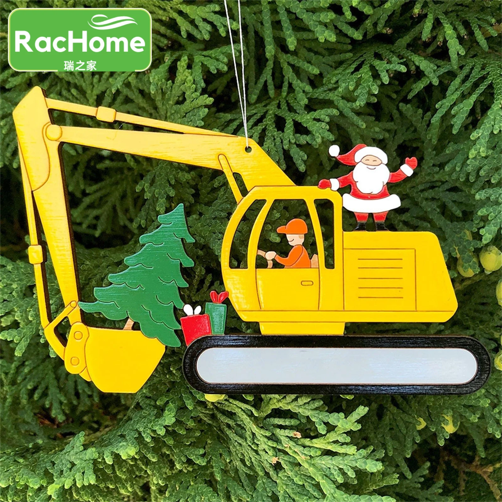 Xmas Tree hanging Oranments Merry Christmas Decor Pendants New Year 2023 Noel Natal Christmas wooden Excavator Hanging Pendants