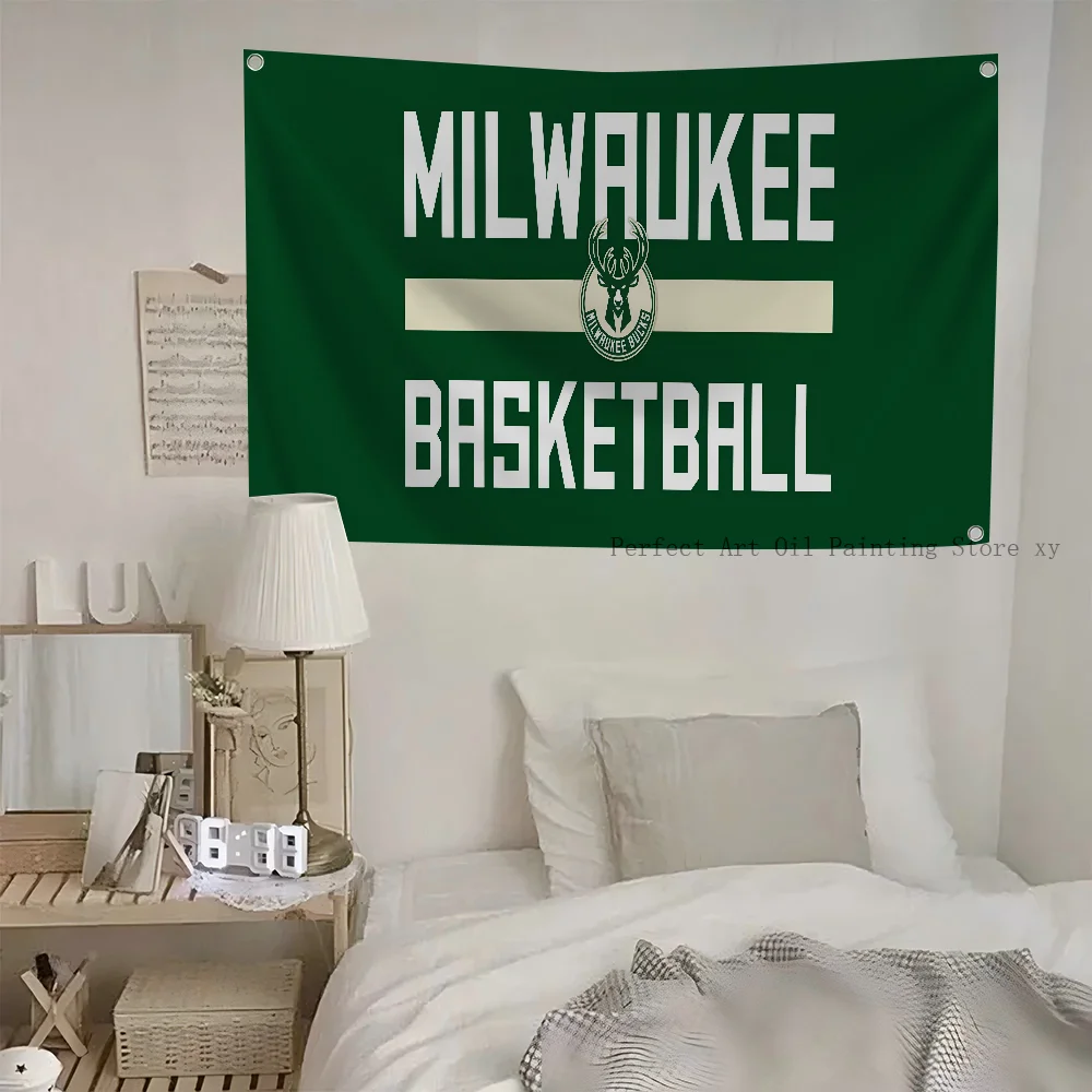 1PC M-Milwaukee B-Bucks Flag Flags And Banners Four Hole Flag Polyester Outdoor Decor Room Aesthetic