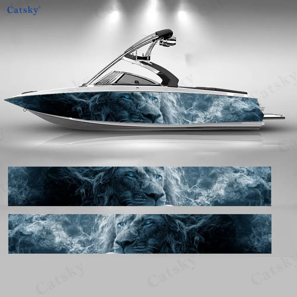 

2 шт. наклеек для лодок с изображением льва и синим пламенем, водонепроницаемые виниловые наклейки из ПВХ для рыболовных лодок, прочный и стильный дизайн