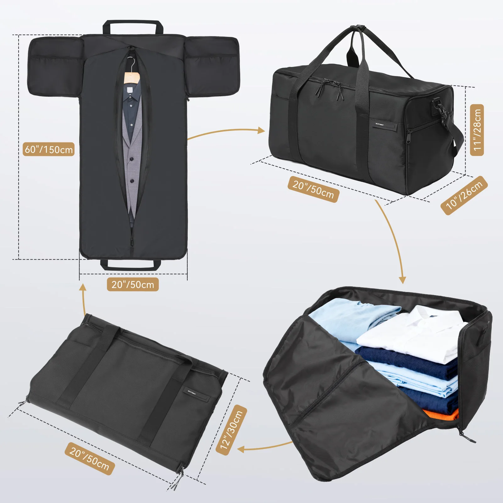 36L Travel Garment Bag With Shoulder Strap, Hanging Suit Travel Bag, Convertible Carry On Garment Duffle Bag For Men Women