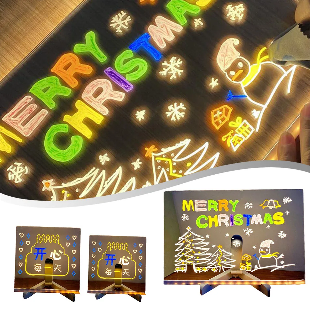 ضوء ليلي بمفكرة LED مع 7 أقلام ملونة يمكنك صنعها بنفسك لوحة رسائل أكريليك لوحة رسم قابلة للمسح مثالية لعيد ميلاد الأطفال