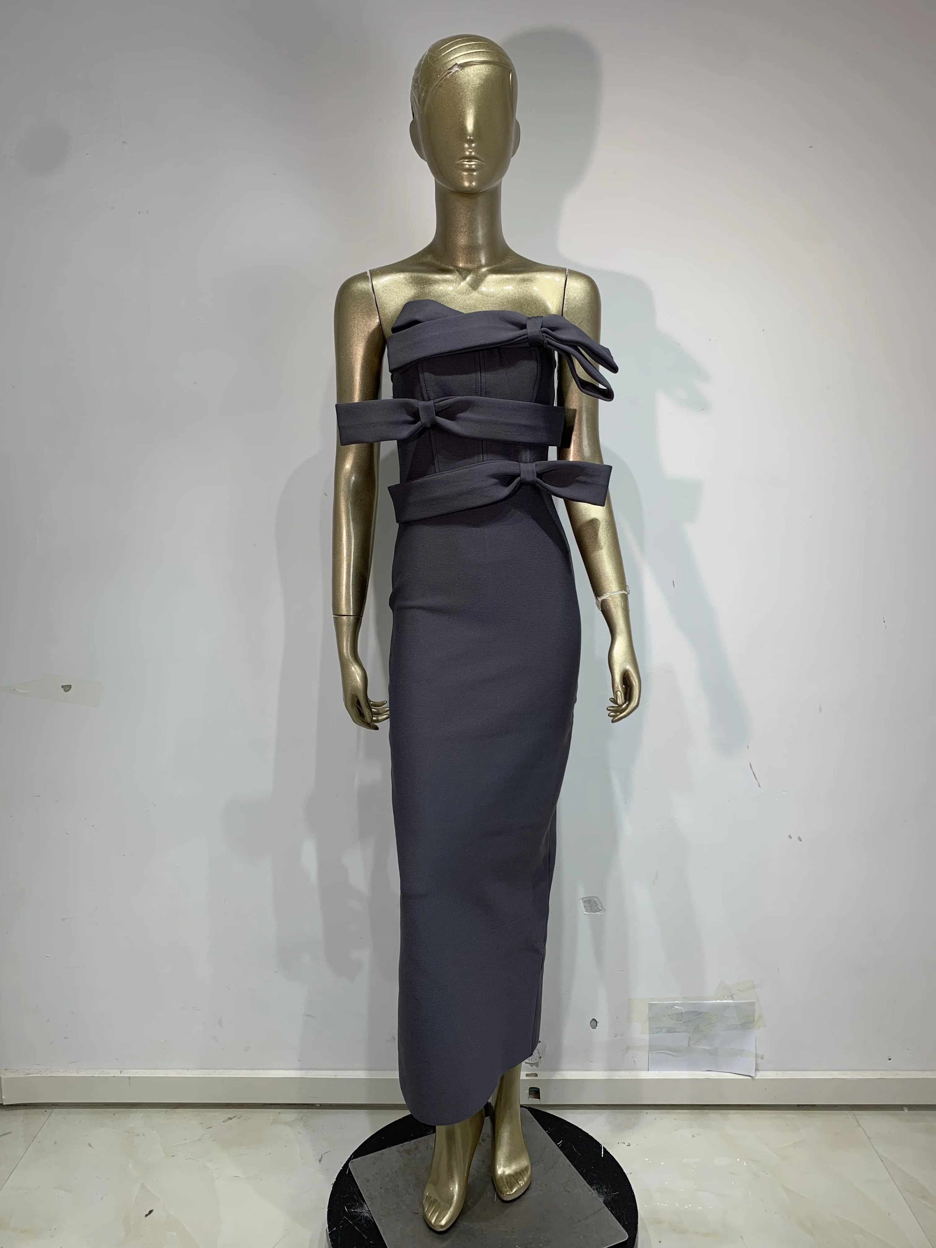 

Женское сексуальное серое длинное облегающее платье макси без бретелек с бантом, бандажное, 2026, элегантное вечернее клубное платье для торжественных мероприятий