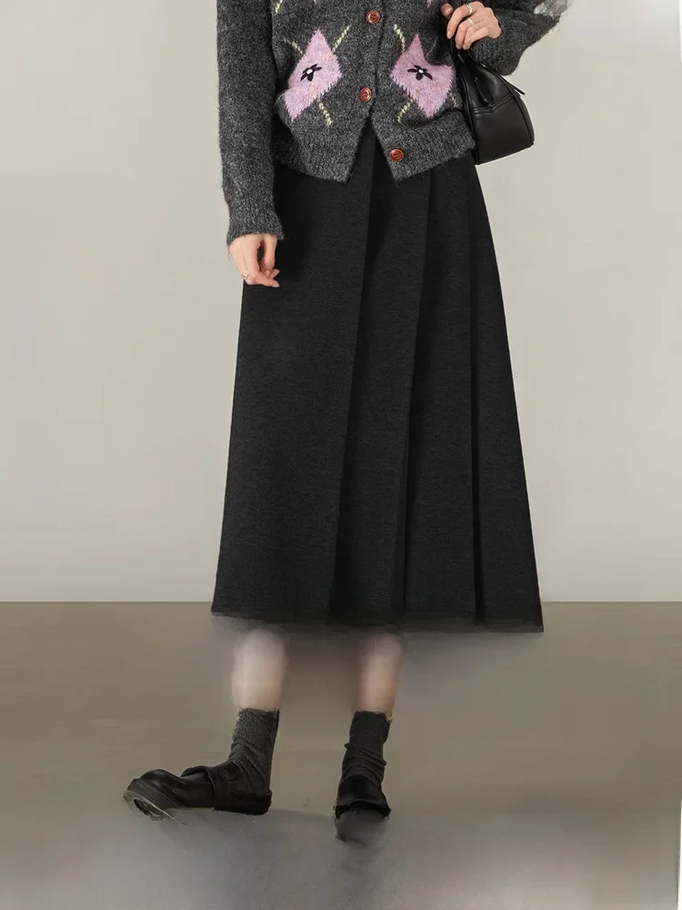 

Acetate Wool High Waist Skirt Women's Winter 2025 New Sle Thiened Warm Plaid Skirt Polyester Fiber Simple Sle Zipper Cl...