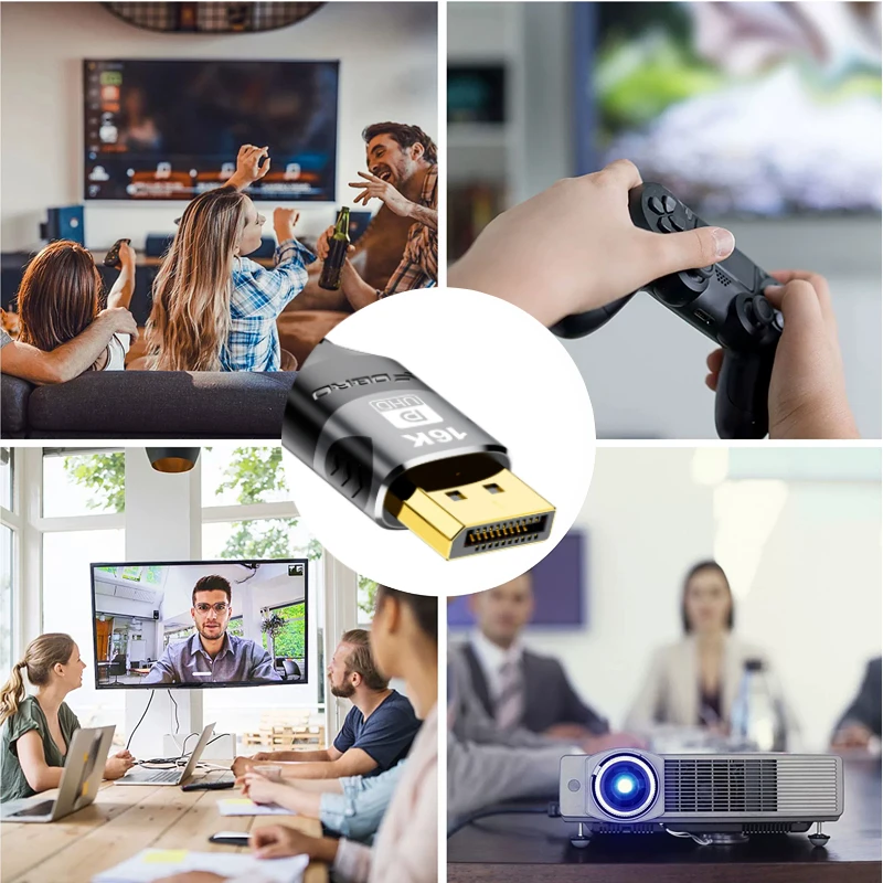 16K DP 2.1 8K@120Hz 4K@240Hz 32Gbps HDR Video Audio Displayport Cable Display Port for Laptop TV Xbox Projector Gaming Monitor