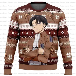 Homens e mulheres Levi Ackerman Ataque ao Titã Feia Camisola de Natal, Tops de pulôver Anime, Casacos com capuz, Moda, 2022 10 principais vendas levi ackerman moletom - №3
