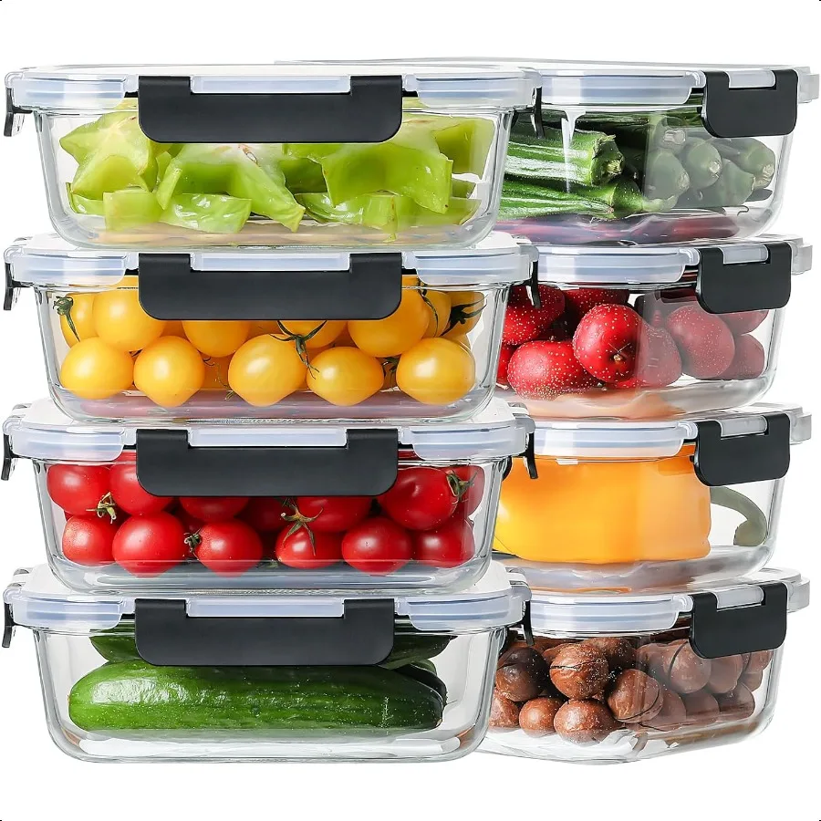

8 Pack 36oz Large Glass Meal Prep Containers with lids Glass Food Storage Containers with Leak Proof Snap Lock Lids Airtight Be
