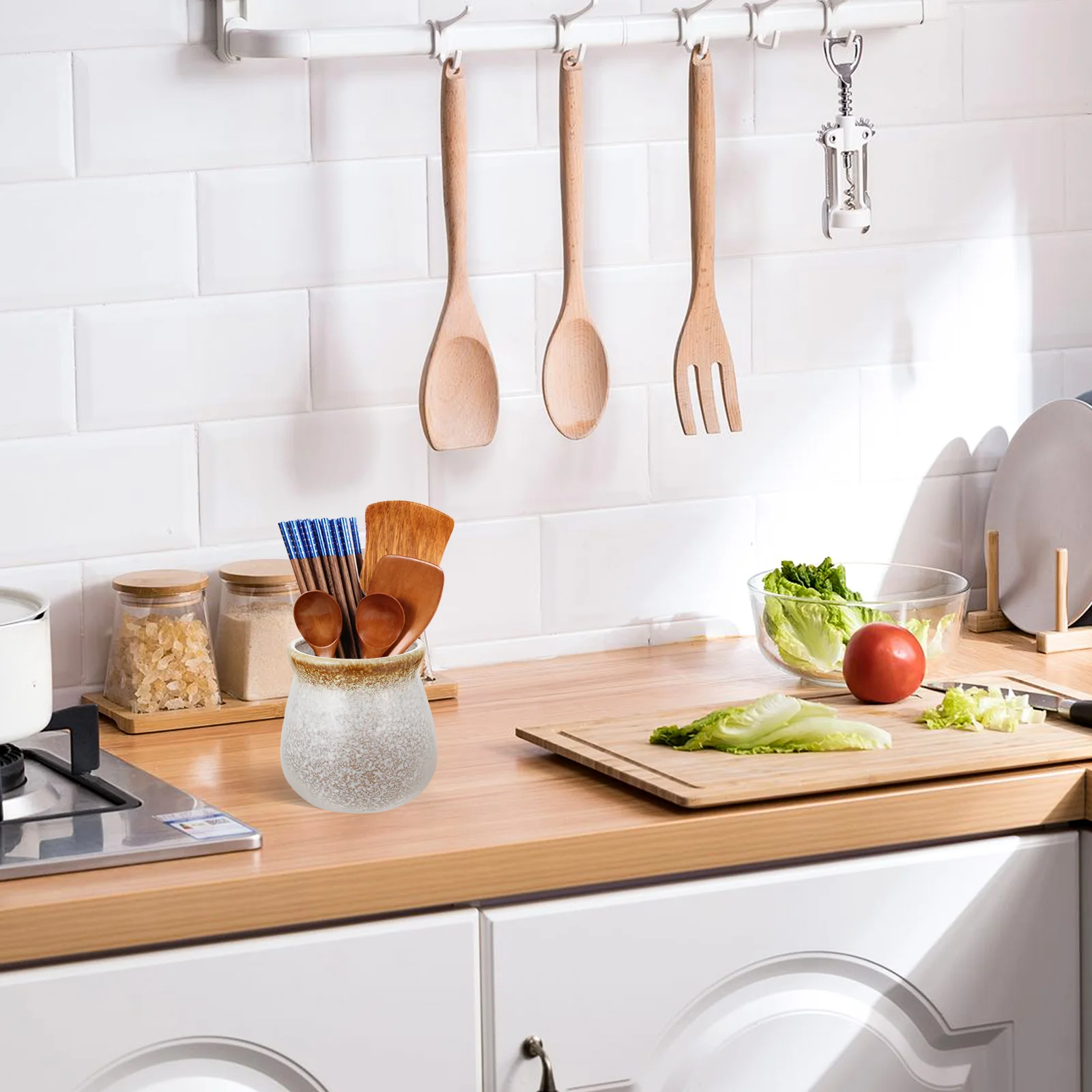 

Japanese Style Ceramic Chopsticks Storage Holder Vintage Kitchen Cutlery Organizer Tableware Storage Bucket Scratch Resistant