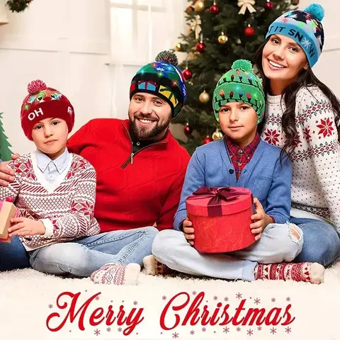 Cute Light Up Christmas Hat Flashing Led Snowman Winter Warm Color Knitted Cap Christmas Gift For New Year Xmas Party Decoration