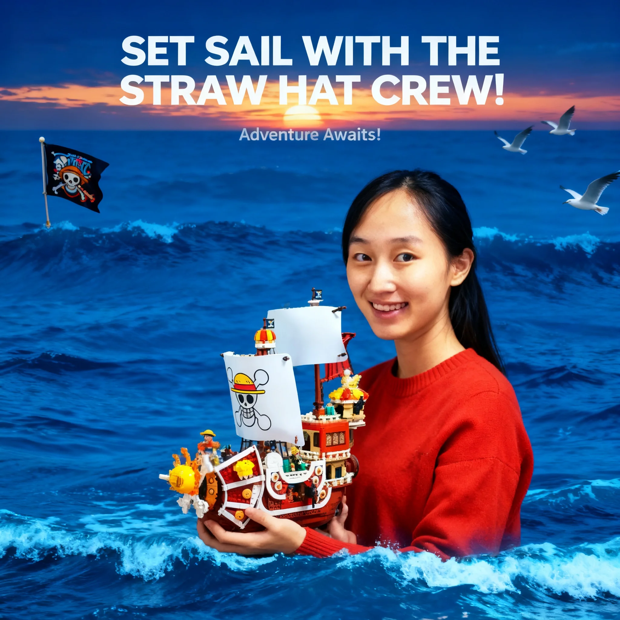 One Piece Thousand Sunny Boat Blocks 1484pcs 432Pcs 9 Dolls Cartoon Pirate Ship Bricks Set Building Toys for Kids Children