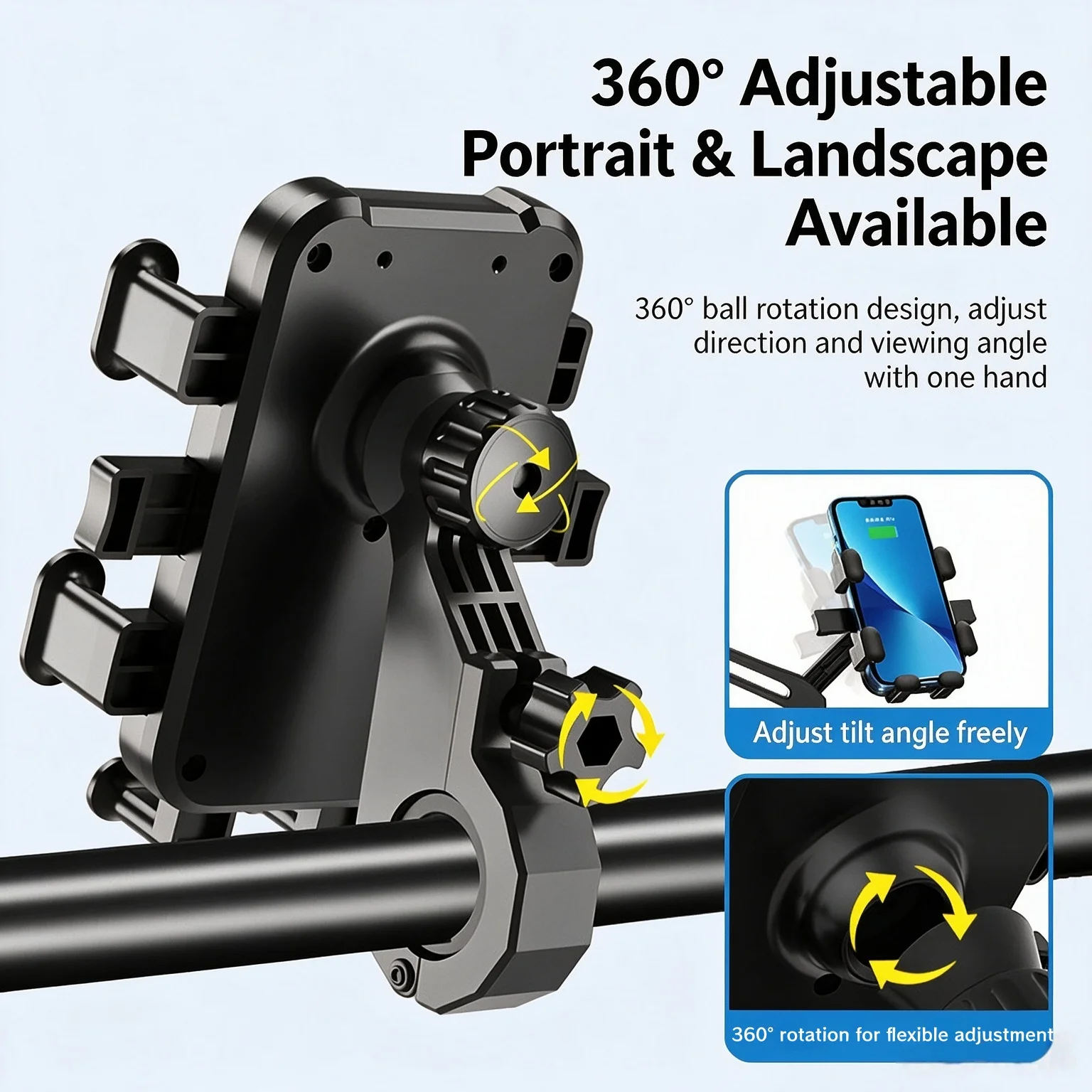 360 Rotatable Universal Bike Motorcycle Phone Holder Stable Adjustable Mount For 4.7-7.2 Inch Cellphone Cycling Accessory Rider