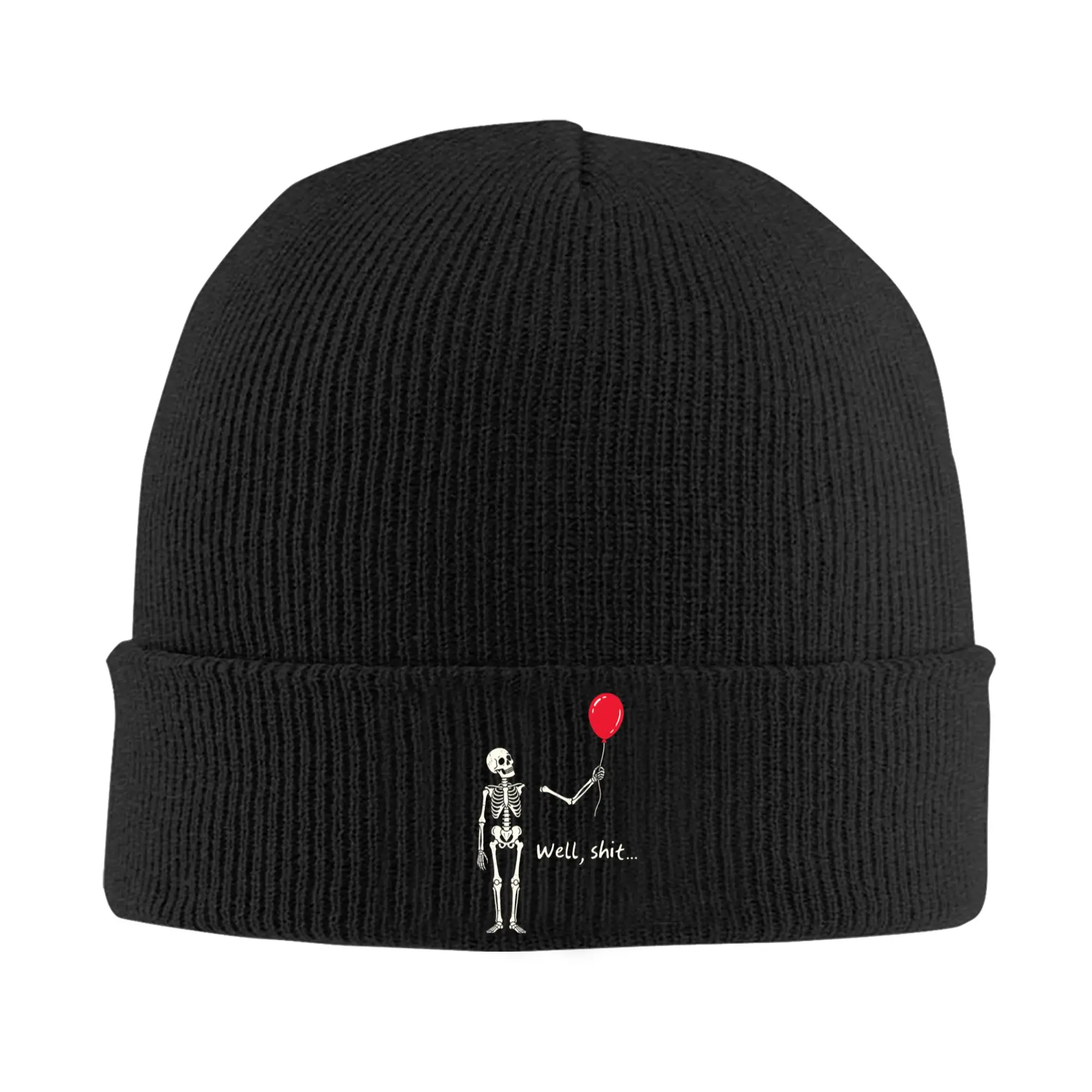 Skeleton Lost Balloon Well Shit Funny Saying Quote Knitted Hat  Beanie Hats Kpop Head Wrap Unisex Adult Bonnet Hats Cool Caps
