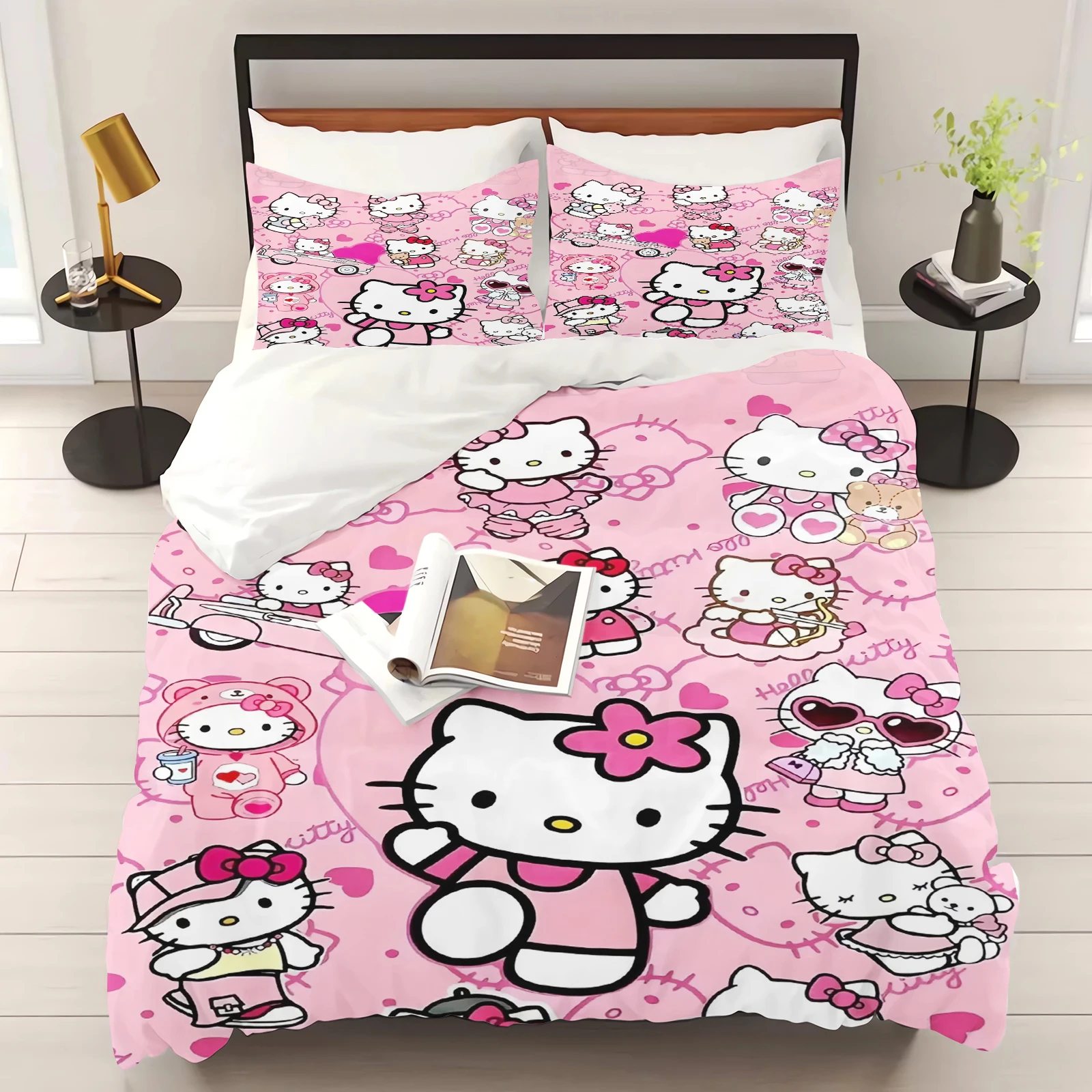 Hello Kitty Printed Bedroom Bedding Set Duvet Cover Christmas Gifts Comforte Cartoon With Pillowcase