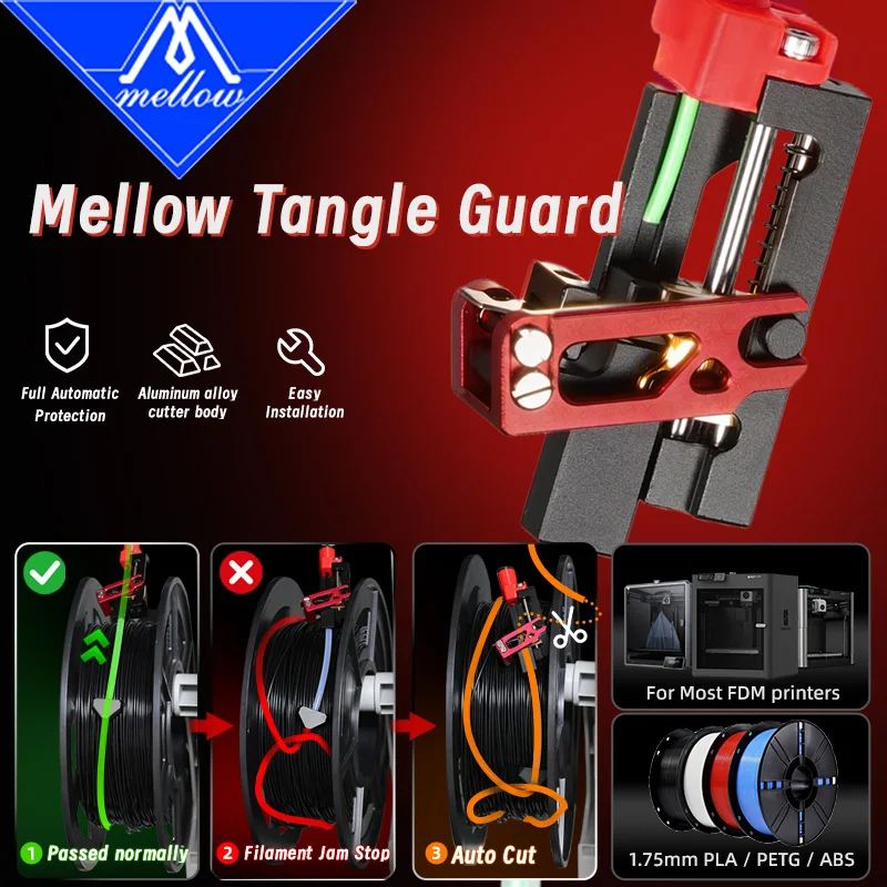 

Mellow Tangle Guard CNC Metal Filament Cutter Module For 3D Printer Anti Jam Filament For Bambu Lab Creality DIY Voron VzBot