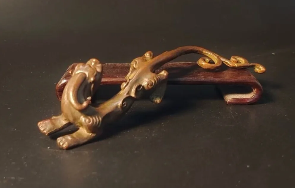 

Rare Chinese Vintage copper Statue Carving dragon Figure table decor lucky gift