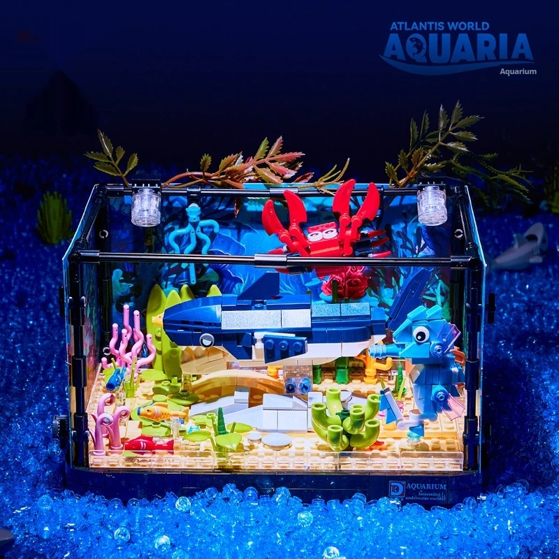 Creative Jellyfish Turtle Clown Aquarium Fish Tank Building Blocks Underwater World Assemble Bricks Toys Birthday Gifts for Kids