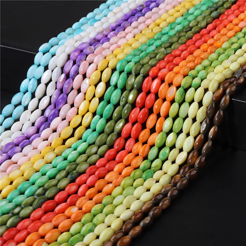 Oval Colorful Shell Beads Rice Shape Natural Mother of Pearl Shell Spacer Beads for Jewelry Making DIY Craft Accessories 15\