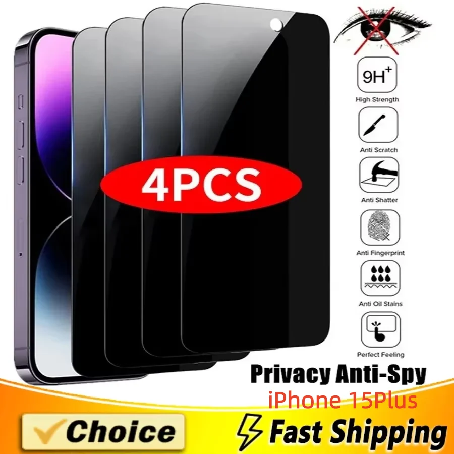 

4PCS Privacy Screen Protector for iPhone 15 Plus Privacy Tempered Glass