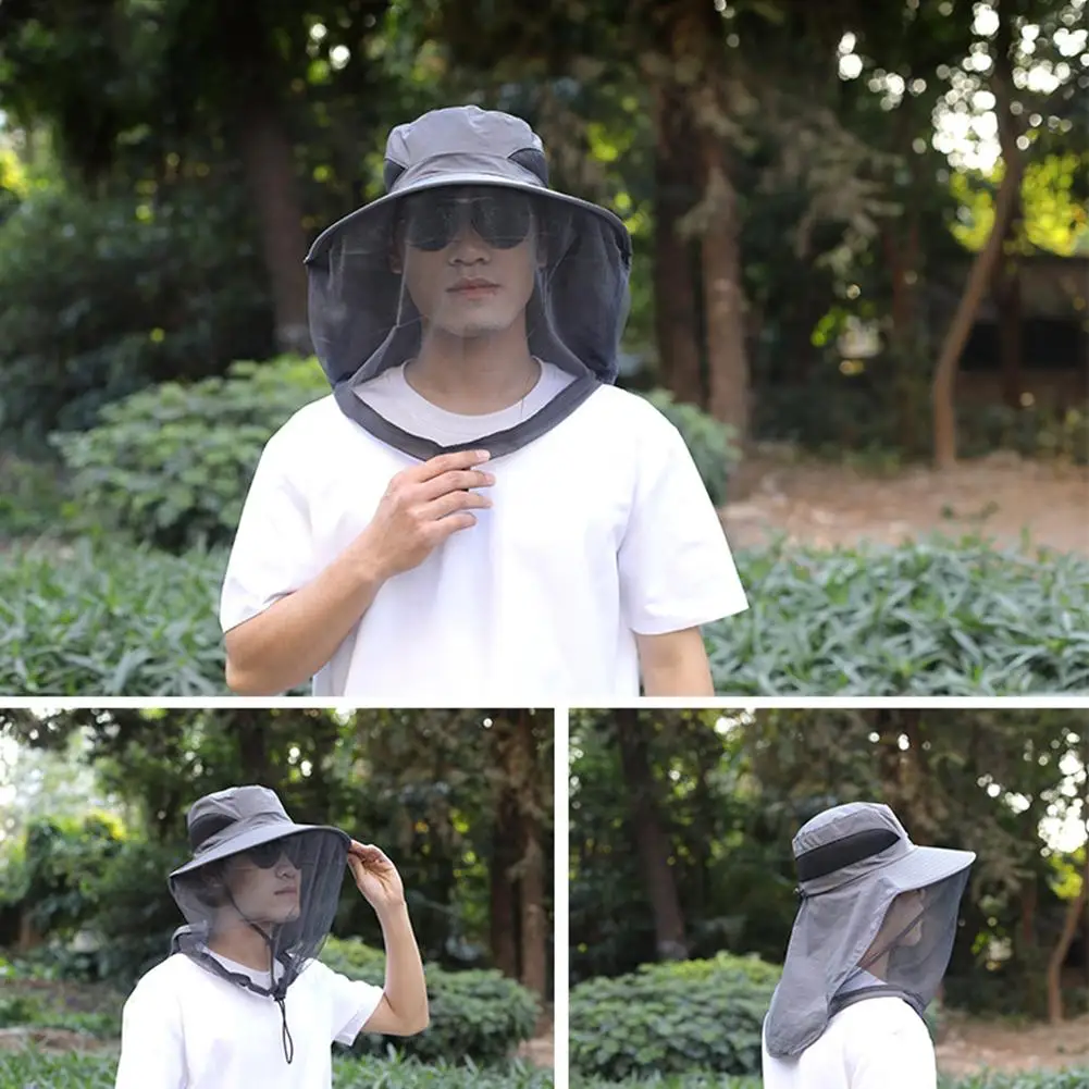 UV-Schutzhut mit Gesichtsmaske, atmungsaktiver Insektenschutz, breite Krempe, Angelhut, Outdoor-Sport, Natur, Wandern, Camping, Netzhut – Detail 31