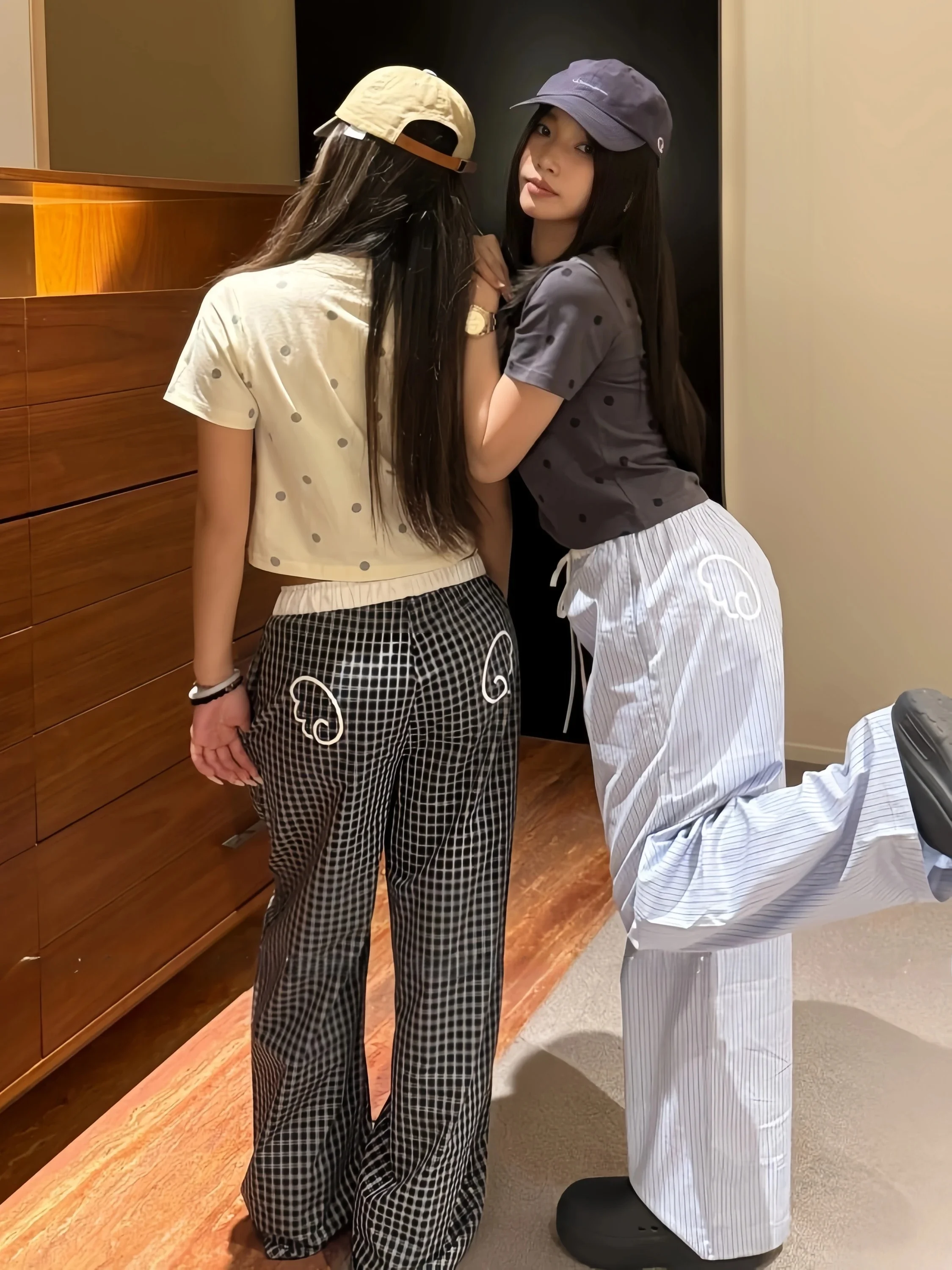 

Summer Casual Striped Angel Wings Long Pants Women's High Waist Straight Leg Cotton Comfortable Fashionable Commute Style