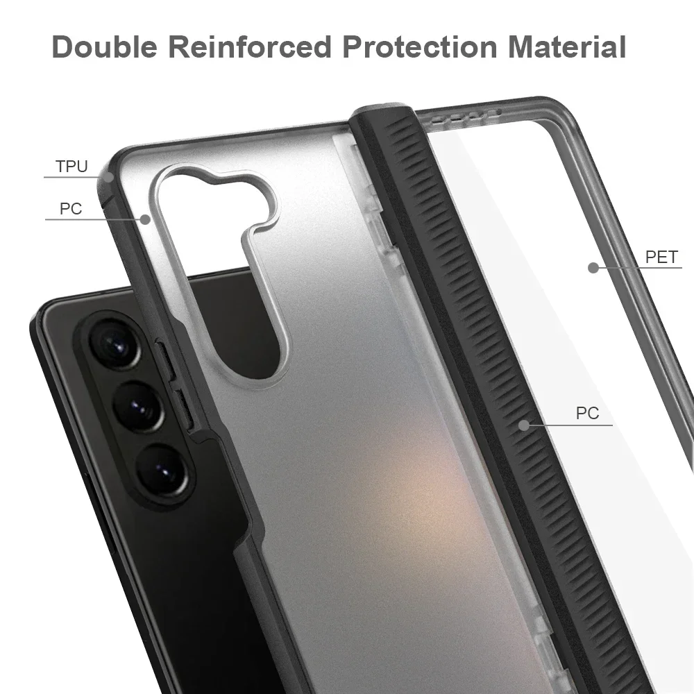 Hinge Axis Case For Samsung Galaxy Z Fold 5 Cover Frosted Hard Back Shockproof Funda Foldable Coque Soft TPU Frame Matte Skin