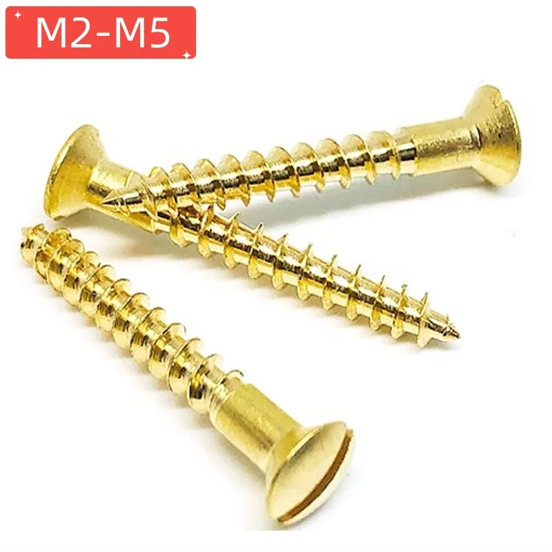 5-100 Uds M2M2.5M3M3.5M4M4.5M5 latón macizo puro cobre DIN95 medio avellanado ranurado cabeza redonda tornillos autorroscantes tornillo de madera