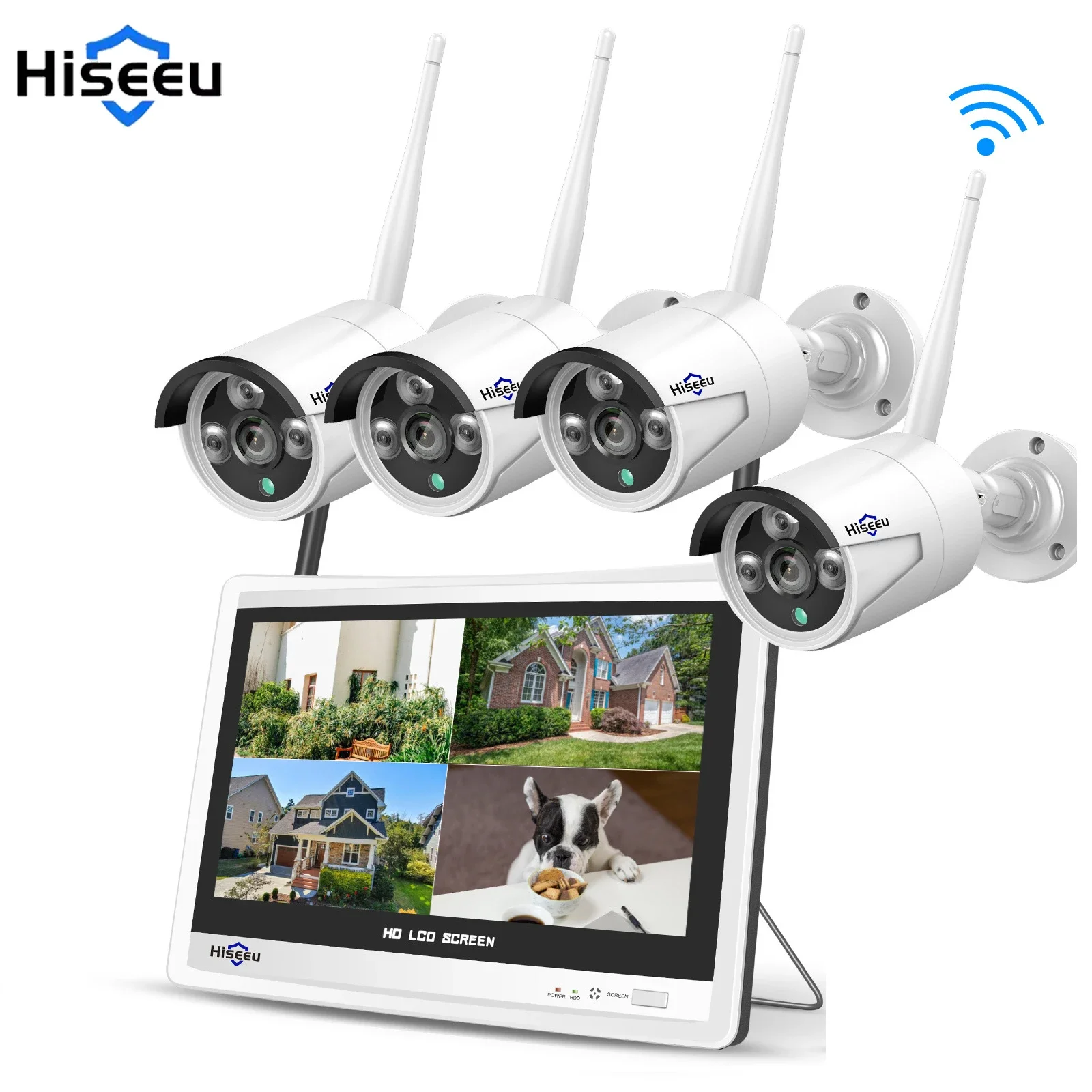 

Hiseeu Wifi NVR With LCD Monitor 8CH 12Inch NVR Security System CCTV Network Video Recorder Detection for 5MP Face Detection NVR