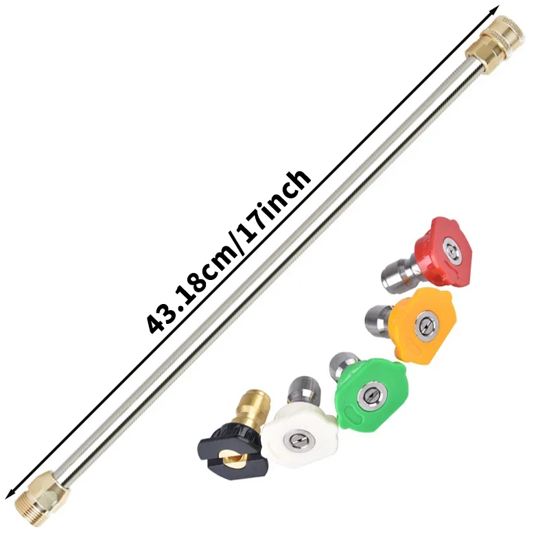 5000PSI高圧洗浄機ガン延長ロッド - 17インチステンレス鋼、M22ネジと1/4インチクイックコネクト付き