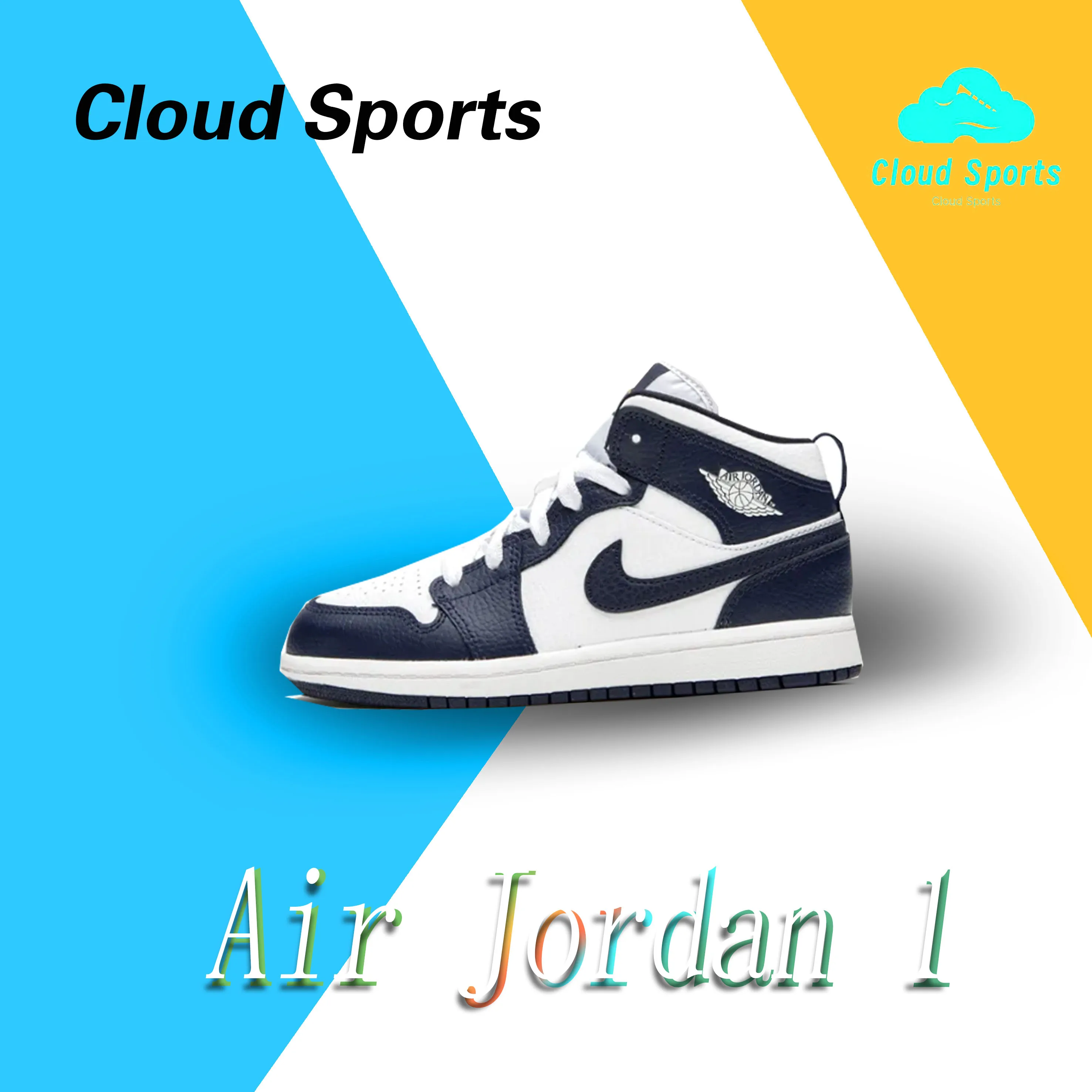 Nike Air Jordan 1 Comfortable wear-resistant shock-absorbing mid-top boardshores for middle and small children black and white