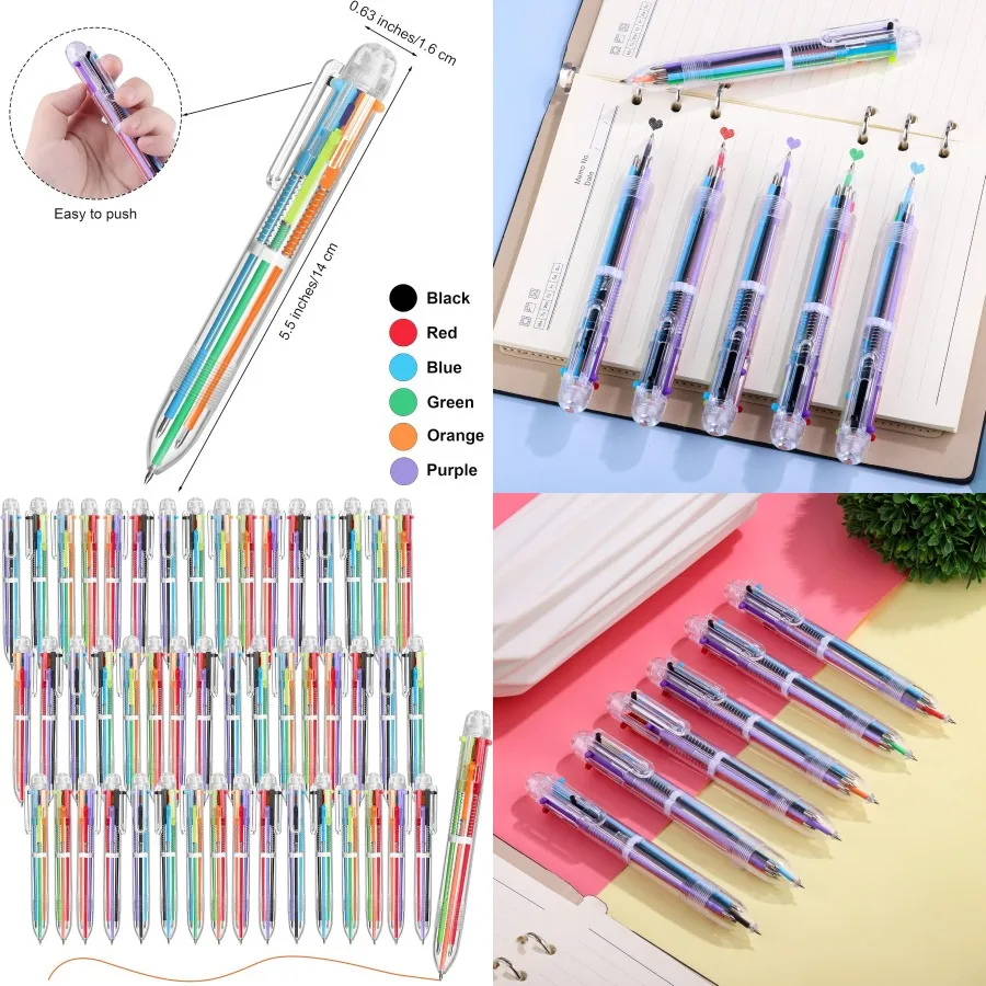 

Aodaer 48 Pieces Multicolor Ballpoint Pens 0.5 mm 6 Colors Transparent Barrel Retractable Ballpoint Pens for Office and School