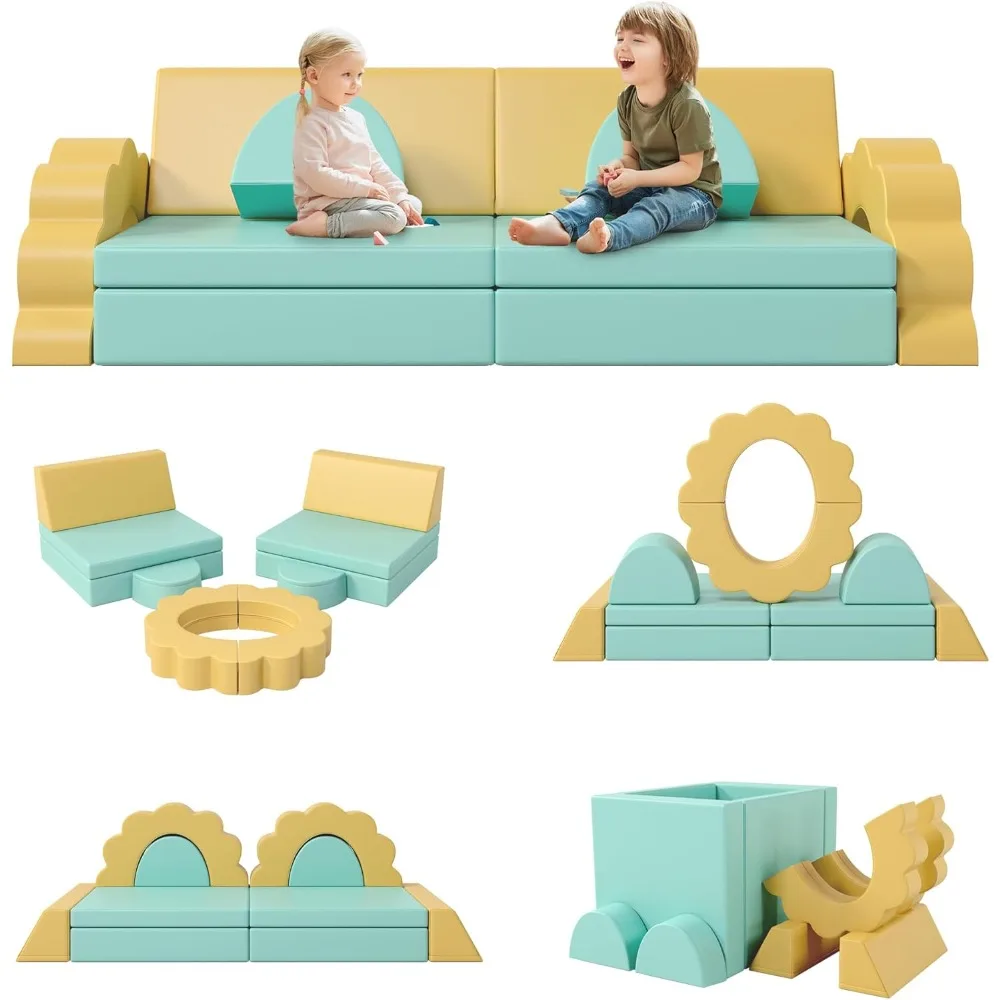 10-Piece Modular Kids Play Couch & Floor Sofa - Safe Climbing & Crawling Foam, Educational DIY Furniture for Toddlers Ages 0-6